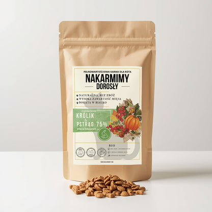 Karma sucha Kot Dorosły NAKARMIMY – Królik i Pstrąg 75% Dynia i Żurawina
