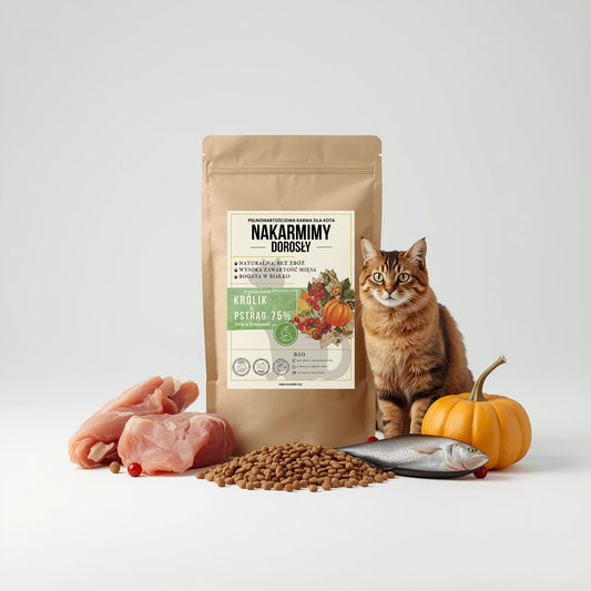 Karma sucha Kot Dorosły NAKARMIMY – Królik i Pstrąg 75% Dynia i Żurawina
