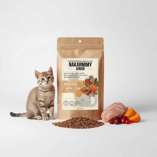 Karma sucha Kot Junior NAKARMIMY – Kurczak i Indyk 75% Dynia i Żurawina