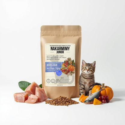 Karma sucha Kot Junior NAKARMIMY – Kurczak i Pstrąg 75% Dynia i Żurawina