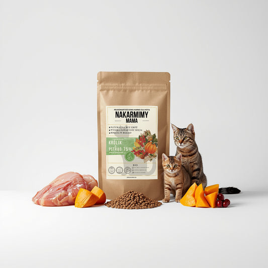 Karma sucha Kot MAMA NAKARMIMY – Królik i Pstrąg 75% Dynia i Żurawina