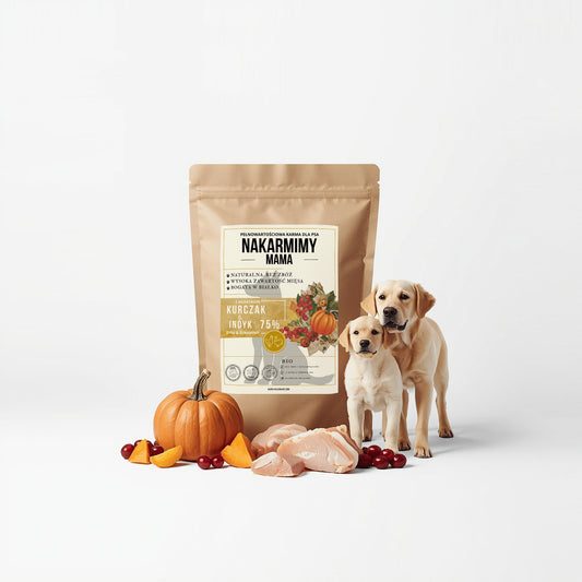 Karma sucha Pies Mama NAKARMIMY – Kurczak i Indyk 75% Dynia i Żurawina