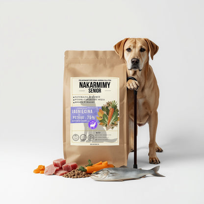 Karma sucha Pies Senior NAKARMIMY – Jagnięcina i Pstrąg 75% Marchew i Cykoria