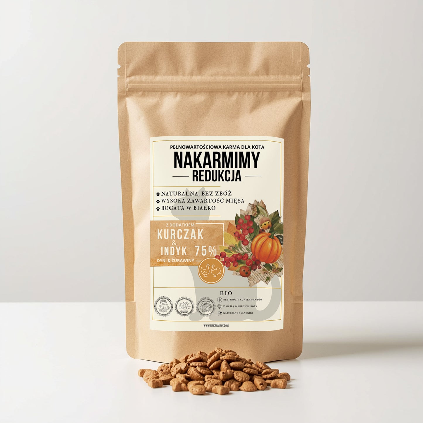 Karma sucha Redukcja NAKARMIMY – Kurczak i Indyk 75% Dynia i Żurawina