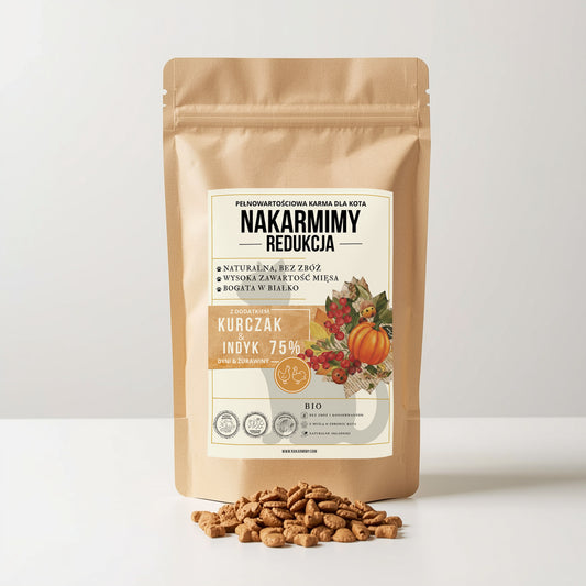 Karma sucha Redukcja NAKARMIMY – Kurczak i Indyk 75% Dynia i Żurawina