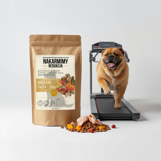 Karma sucha Pies Redukcja NAKARMIMY – Kurczak i Indyk 75% Dynia i Żurawina