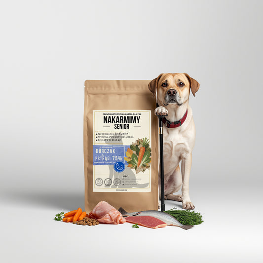 Karma sucha Pies Senior NAKARMIMY – Kurczak i Pstrąg 75% Marchew i Cykoria