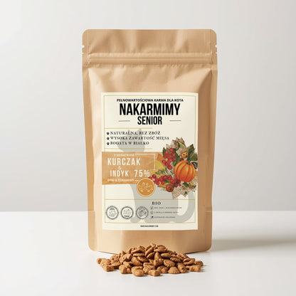 Karma sucha Kot Senior NAKARMIMY – Kurczak i Indyk 75% Dynia i Żurawina