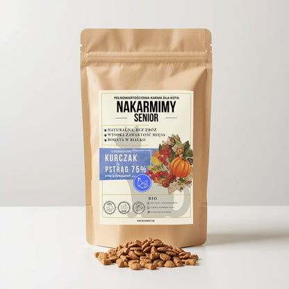 Karma sucha Kot Senior NAKARMIMY – Kurczak i Pstrąg 75% Dynia i Żurawina